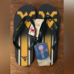 New with tags WVU West Virginia University rubber flip flops/shower shoes size 7